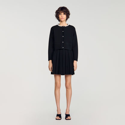 Aubrey Cardigan with pearl flower collar Black
