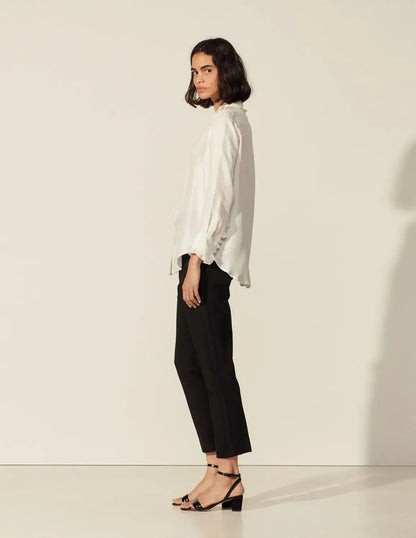 Silk Shirt With Pleated Trim Ecru