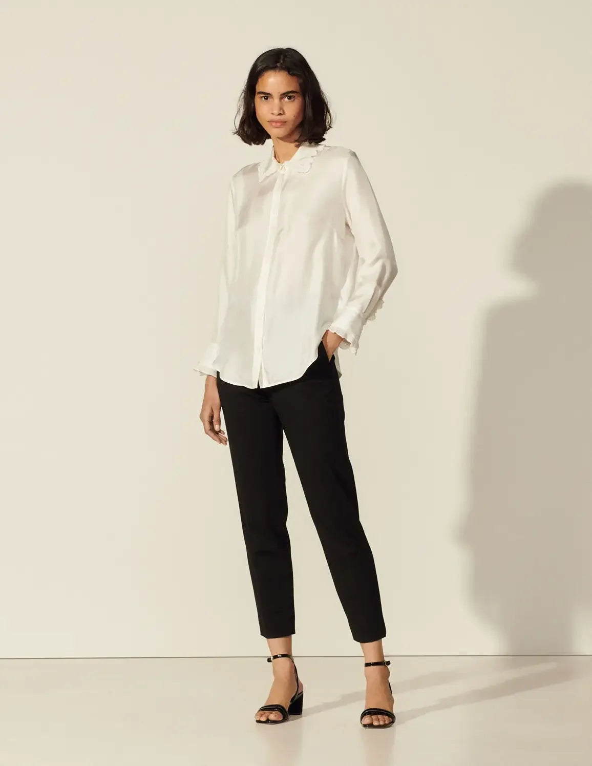 Silk Shirt With Pleated Trim Ecru