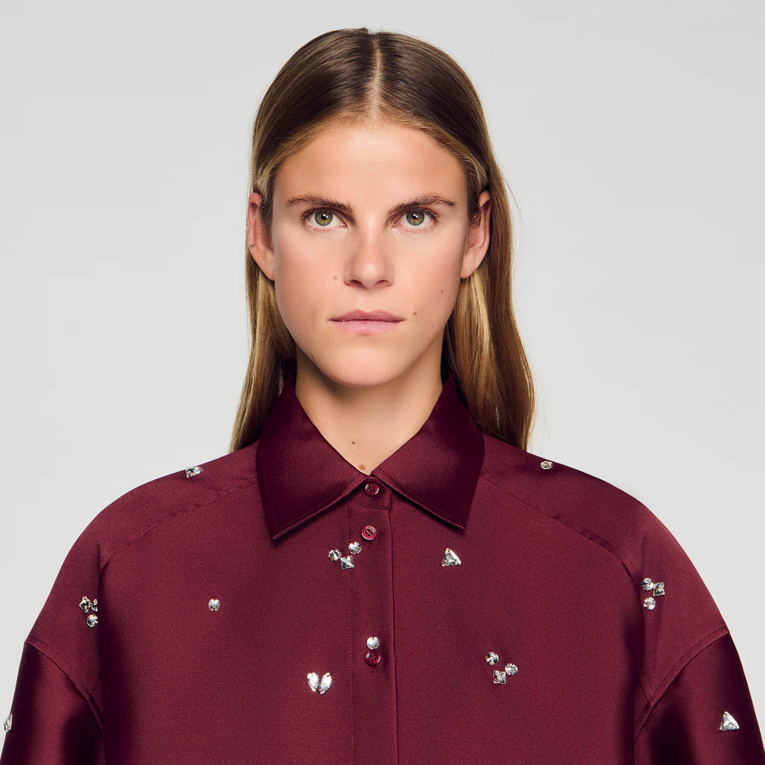 Mentissa Shirt Embellished With Rhinestones Bordeaux