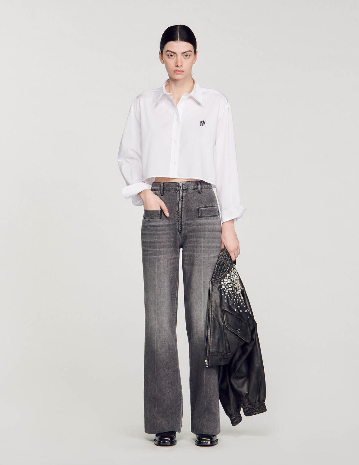 Cropped Poplin Shirt Black