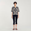 Floral Motif Shirt Ecru / Black