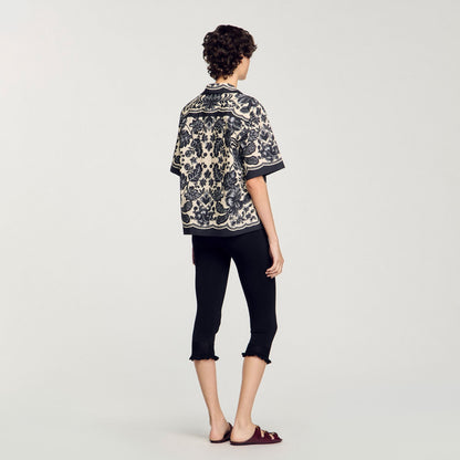 Floral Motif Shirt Ecru / Black