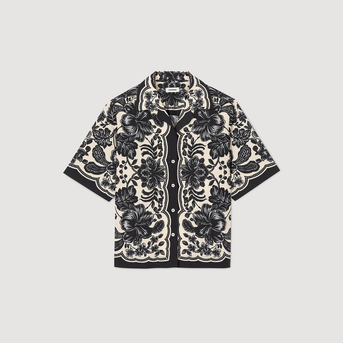 Floral Motif Shirt Ecru / Black