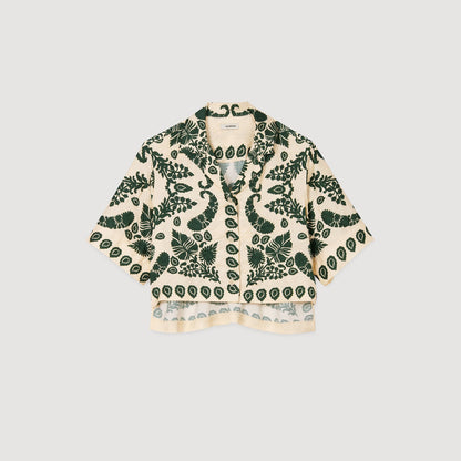 Cavaliere Floral Motif Shirt Ecru / Green