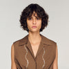 Tel Rhinestone Cropped Shirt Brown