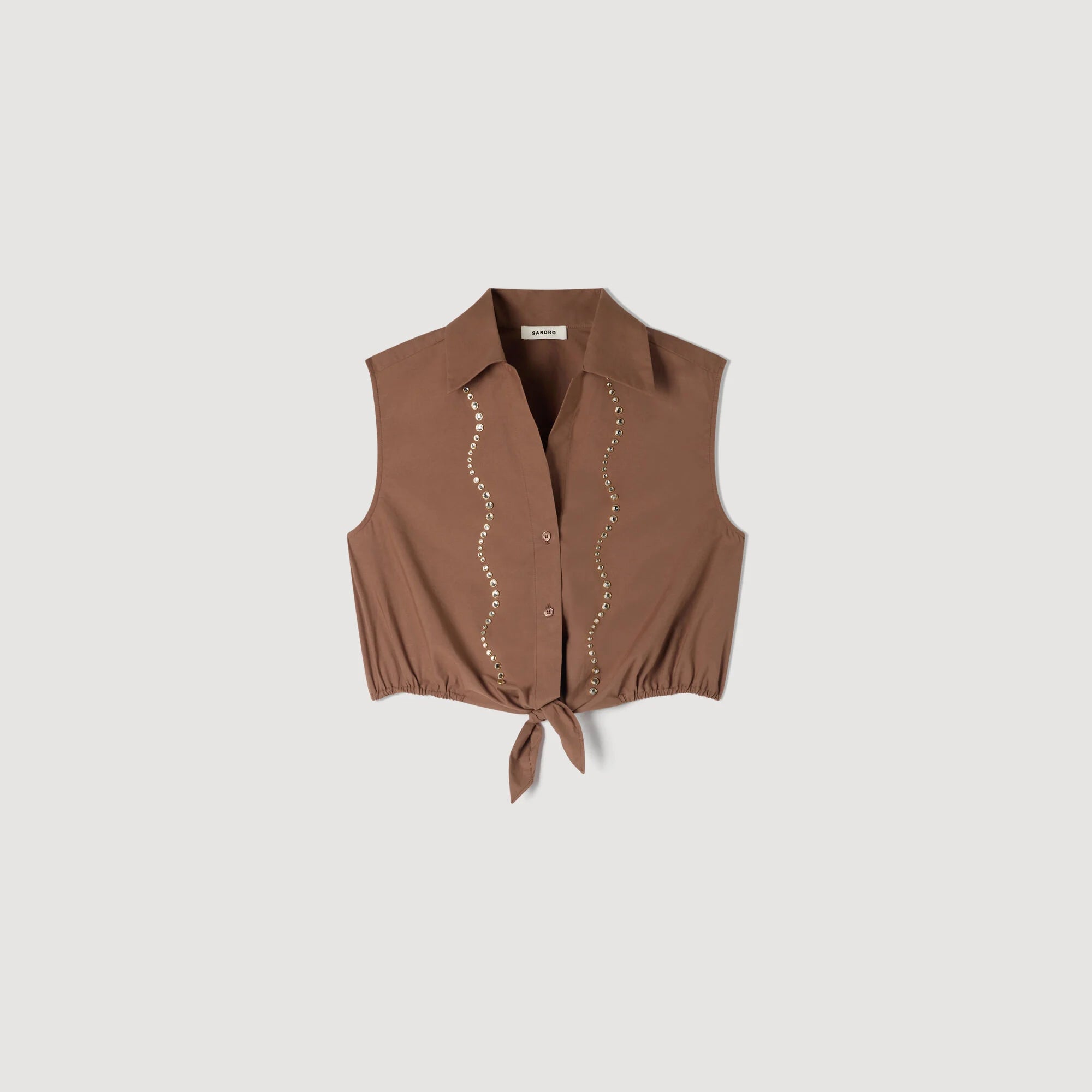 Tel Rhinestone Cropped Shirt Brown