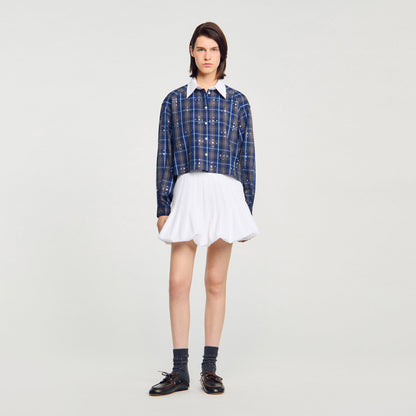 Rhinestone Check Shirt Blue