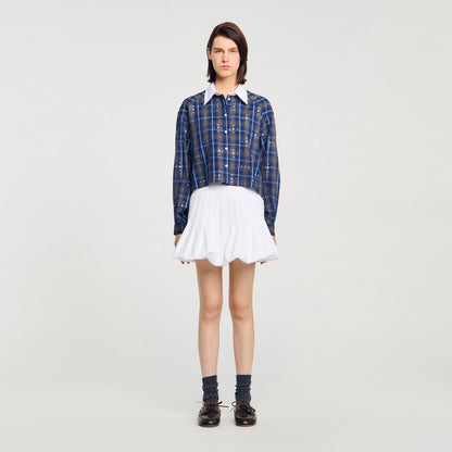 Rhinestone Check Shirt Blue