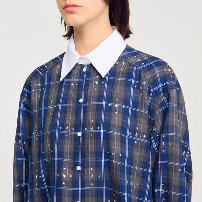Rhinestone Check Shirt Blue