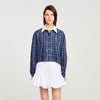Rhinestone Check Shirt Blue