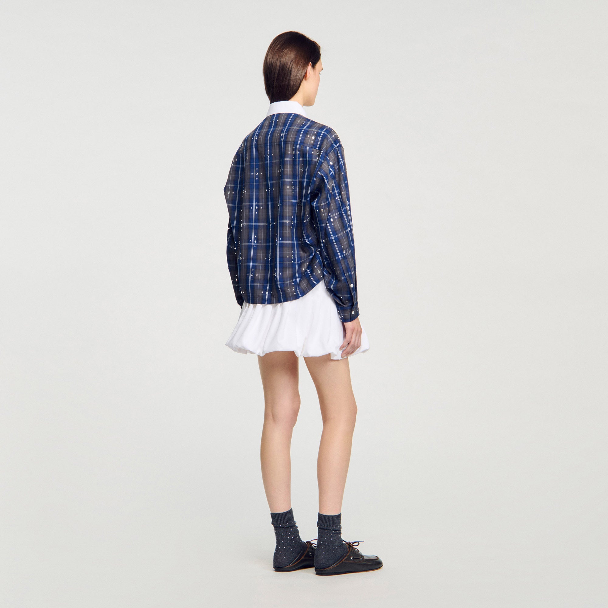 Rhinestone Check Shirt Blue