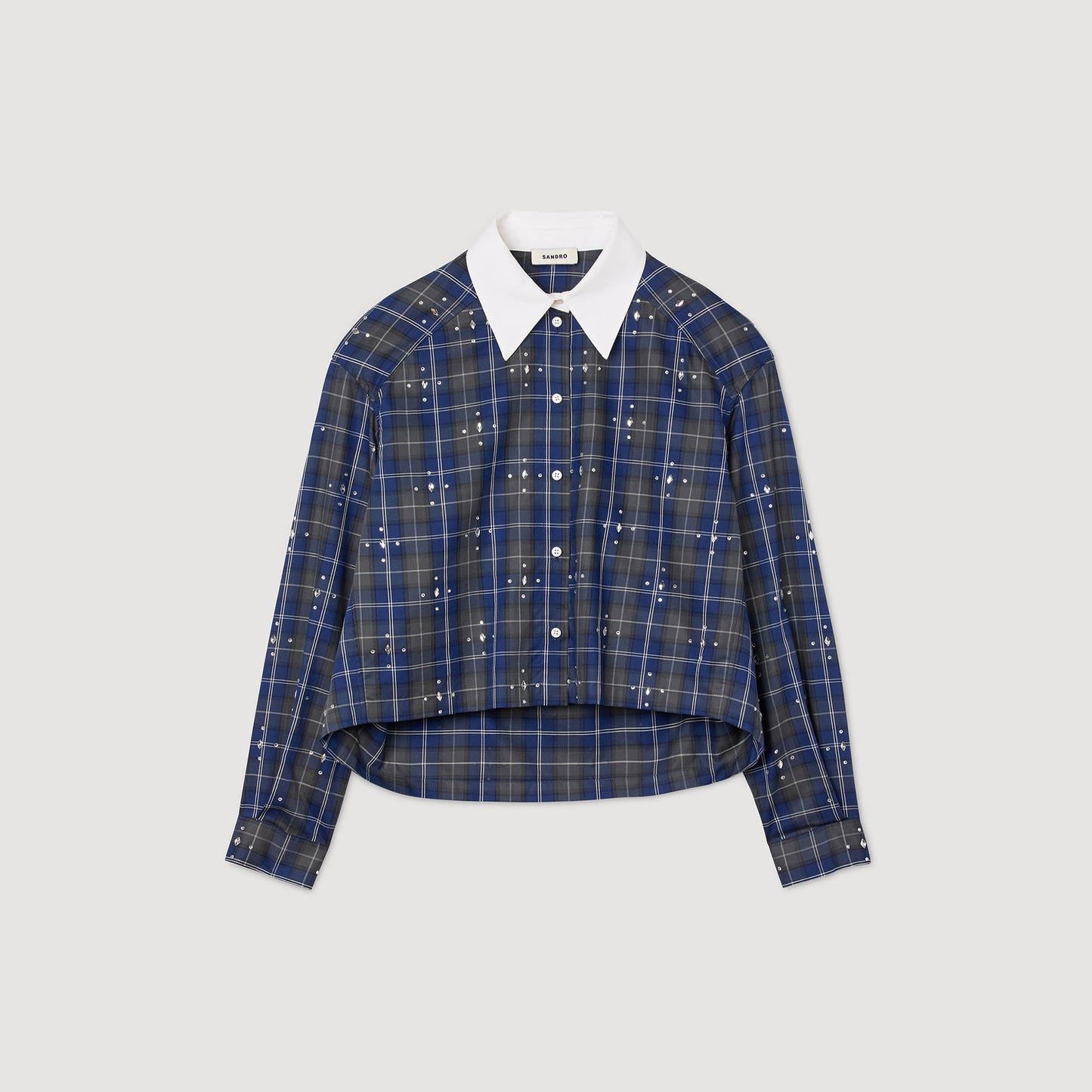 Rhinestone Check Shirt Blue