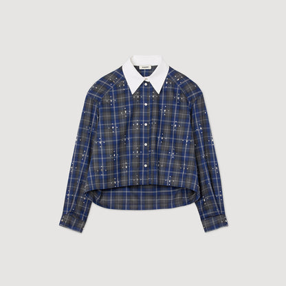 Rhinestone Check Shirt Blue