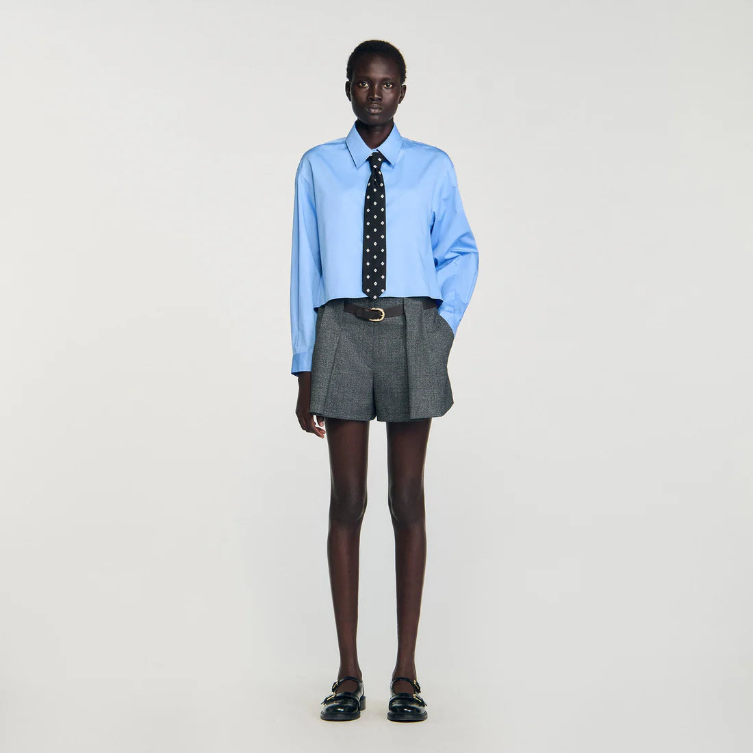 Seraphine Cropped Shirt With Detachable Tie Blue