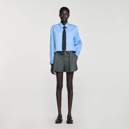 Seraphine Cropped Shirt With Detachable Tie Blue