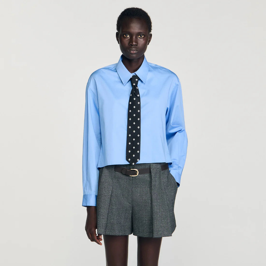 Seraphine Cropped Shirt With Detachable Tie Blue