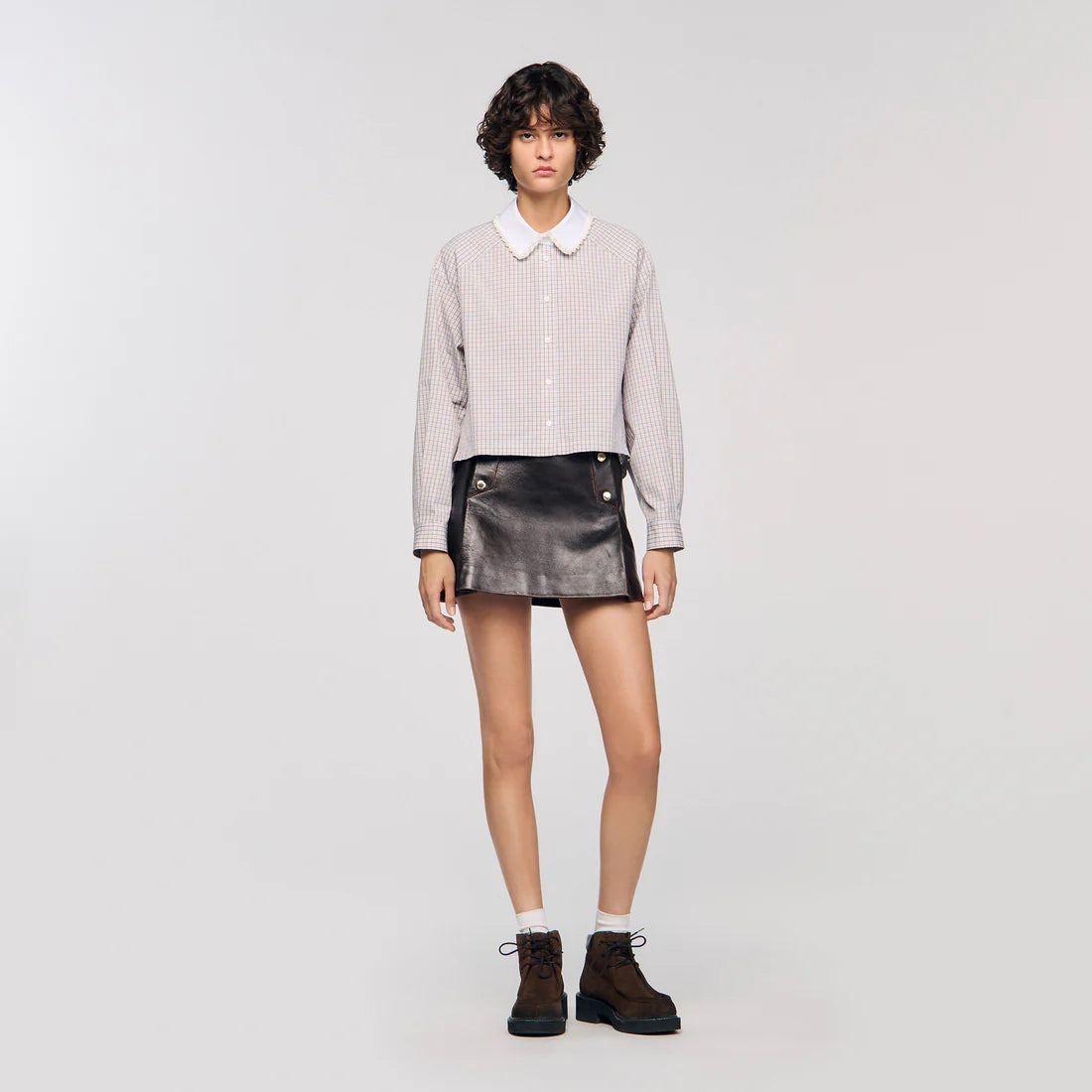 Orphee Check Flannel Shirt Beige / White