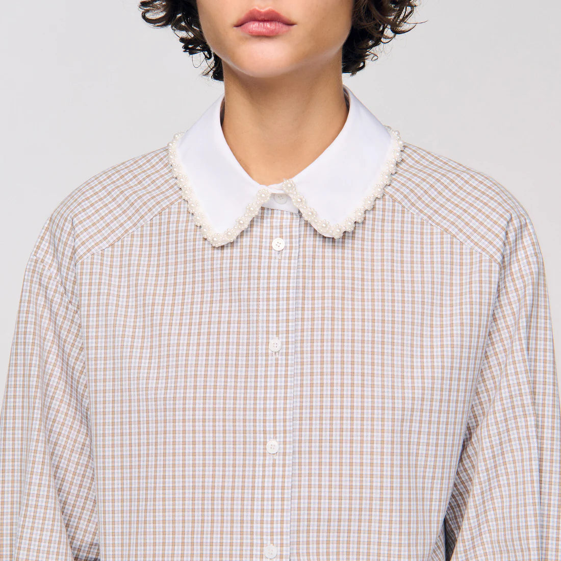 Orphee Check Flannel Shirt Beige / White