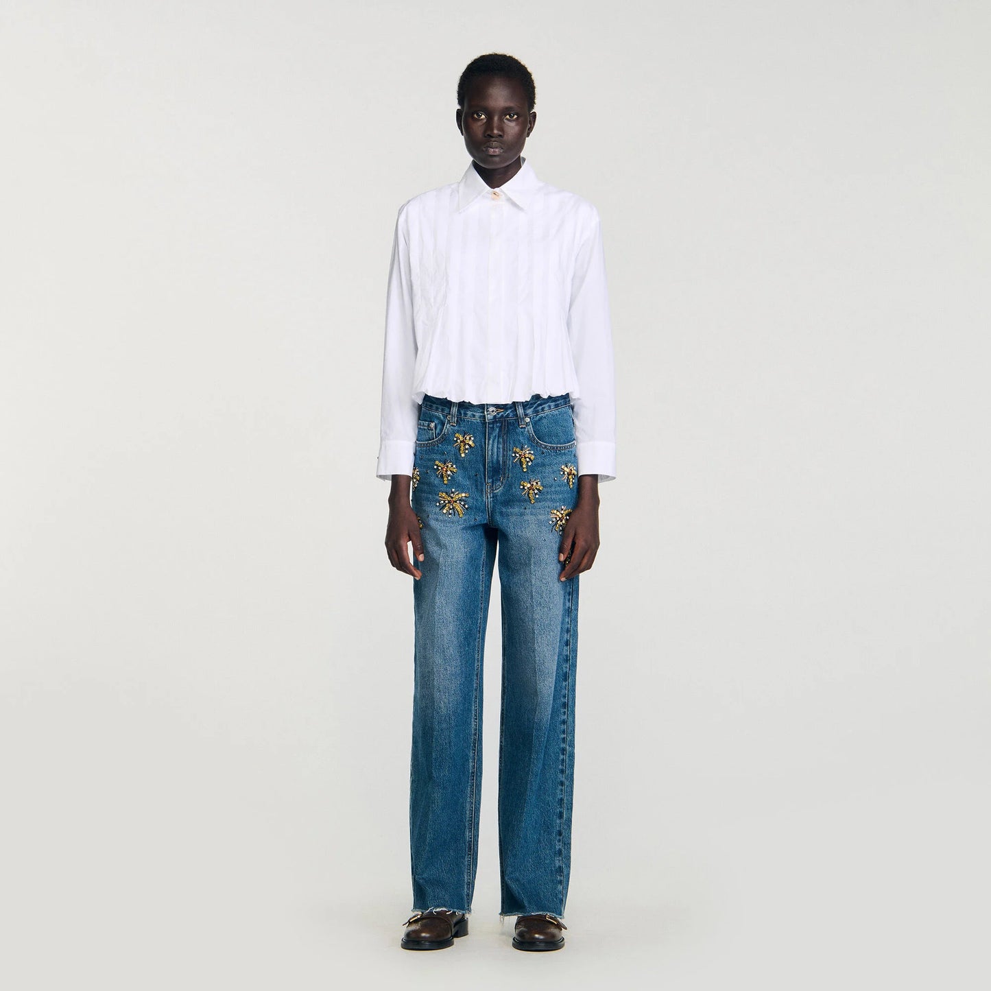 Andie Pleated Cropped Shirt White