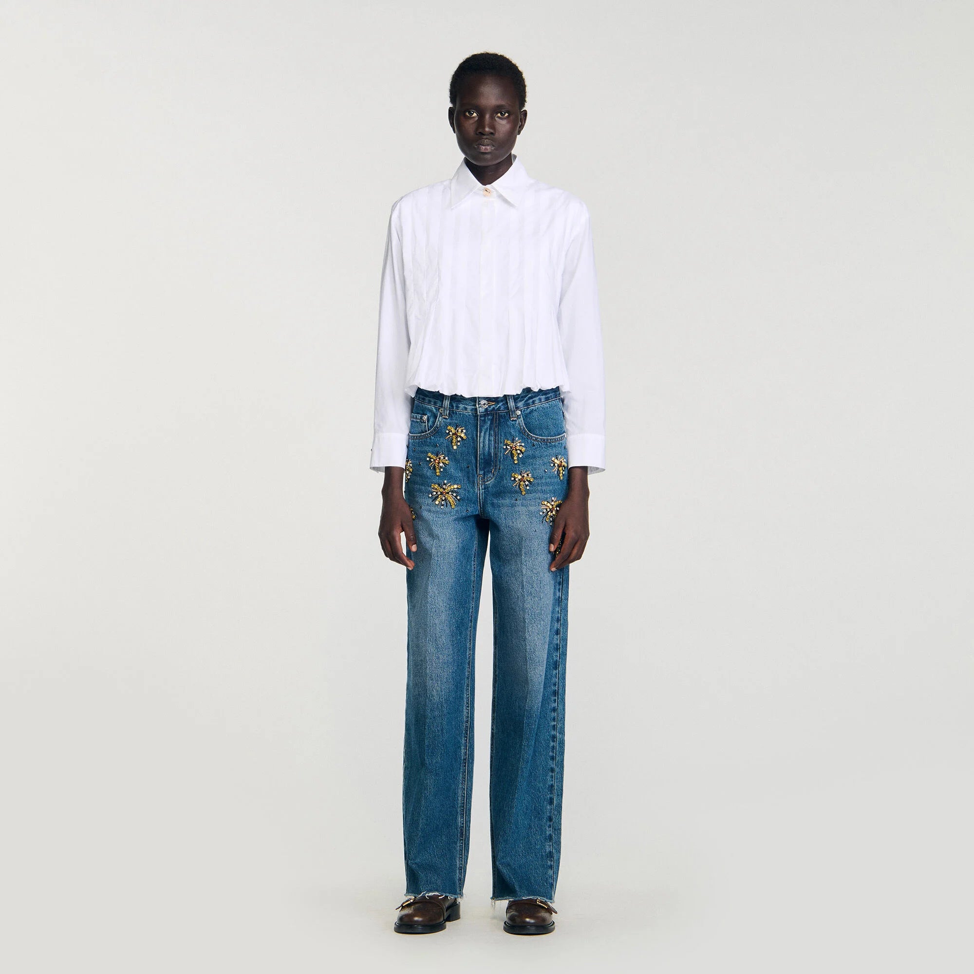 Andie Pleated Cropped Shirt White