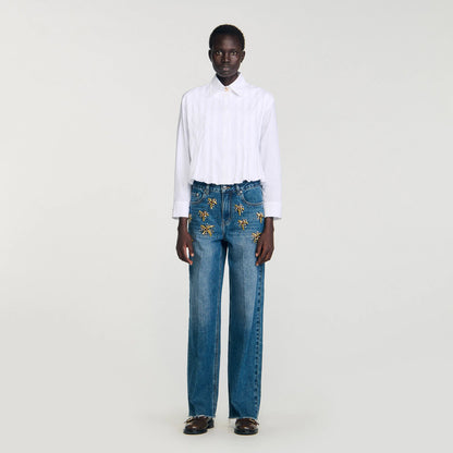 Andie Pleated Cropped Shirt White