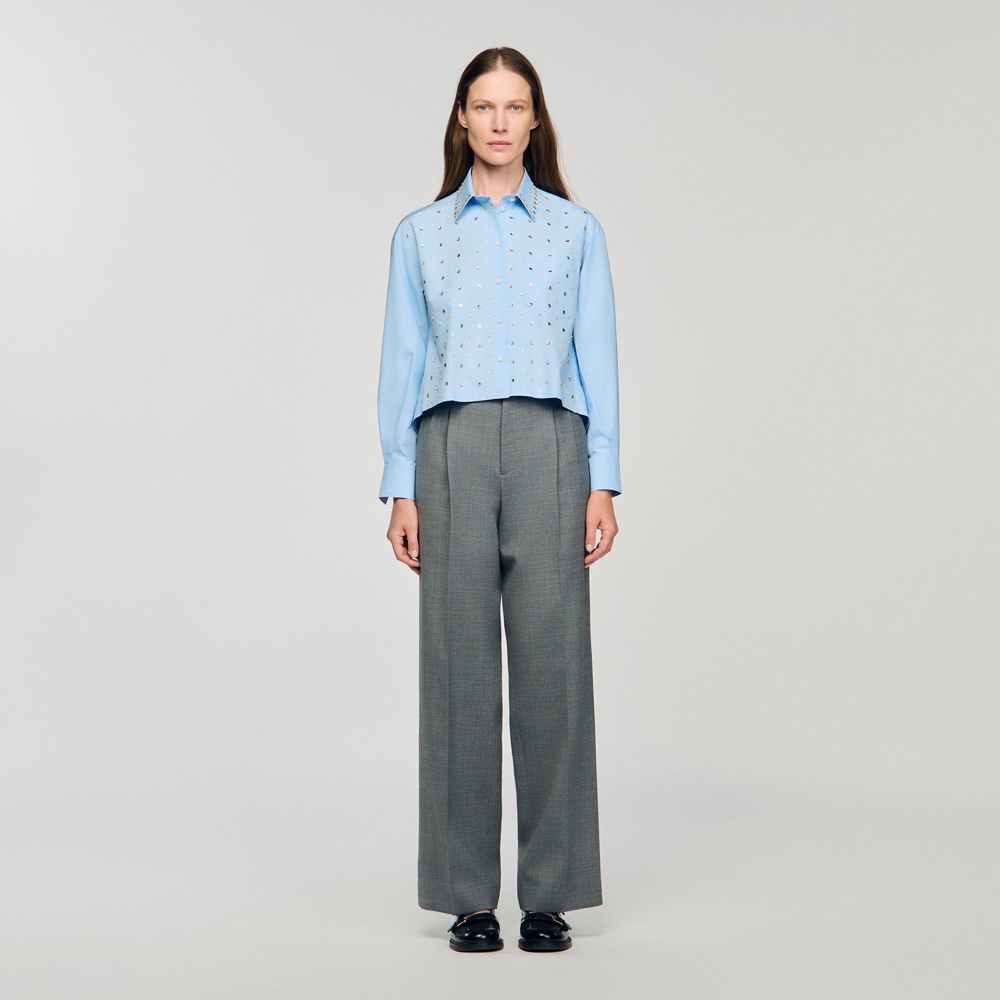 Eloane Rhinestone shirt Sky Blue