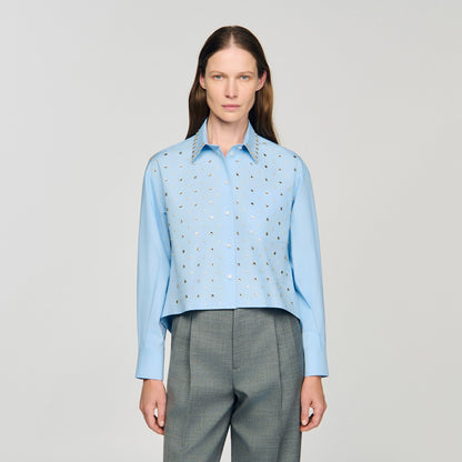Eloane Rhinestone shirt Sky Blue