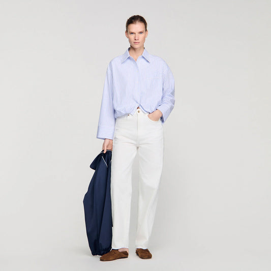 Jannat Cropped Striped Shirt Blu / White