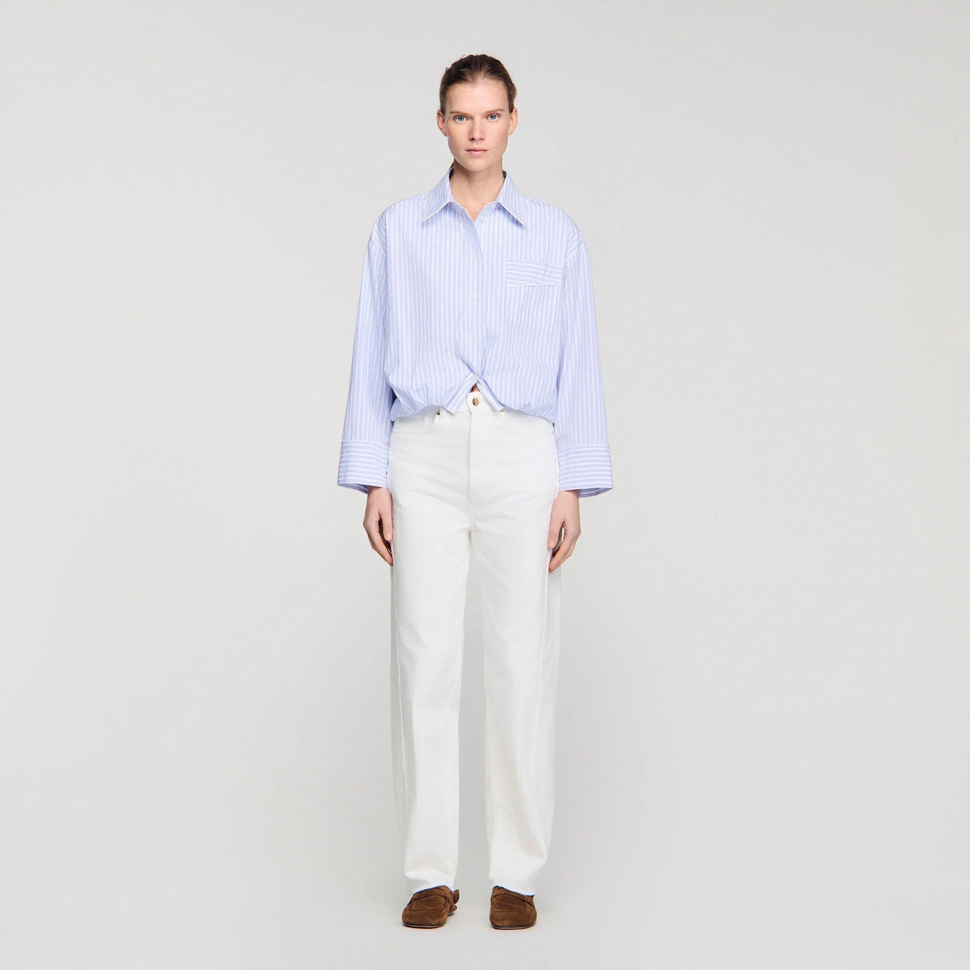Jannat Cropped Striped Shirt Blu / White