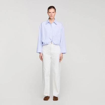 Jannat Cropped Striped Shirt Blu / White