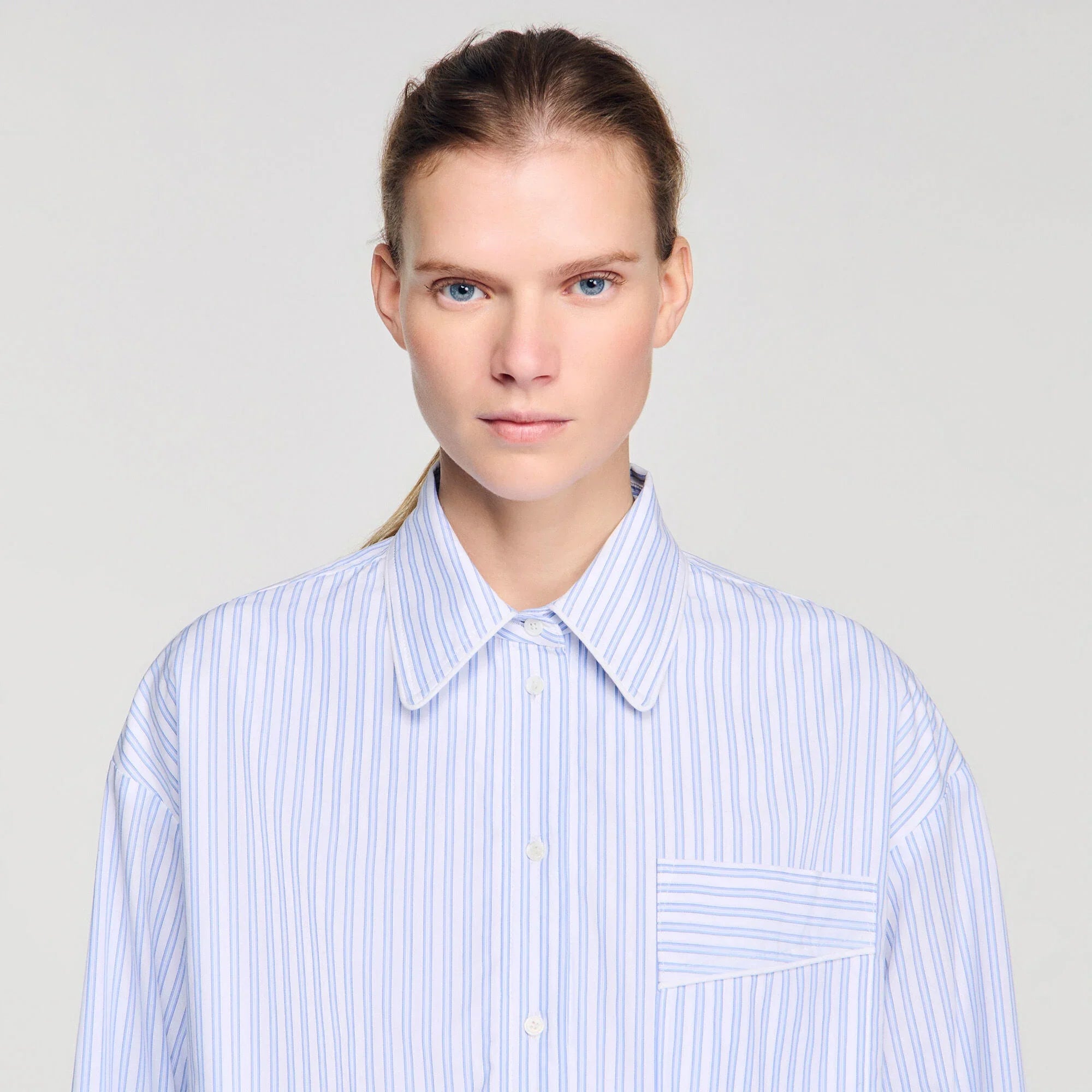 Jannat Cropped Striped Shirt Blu / White