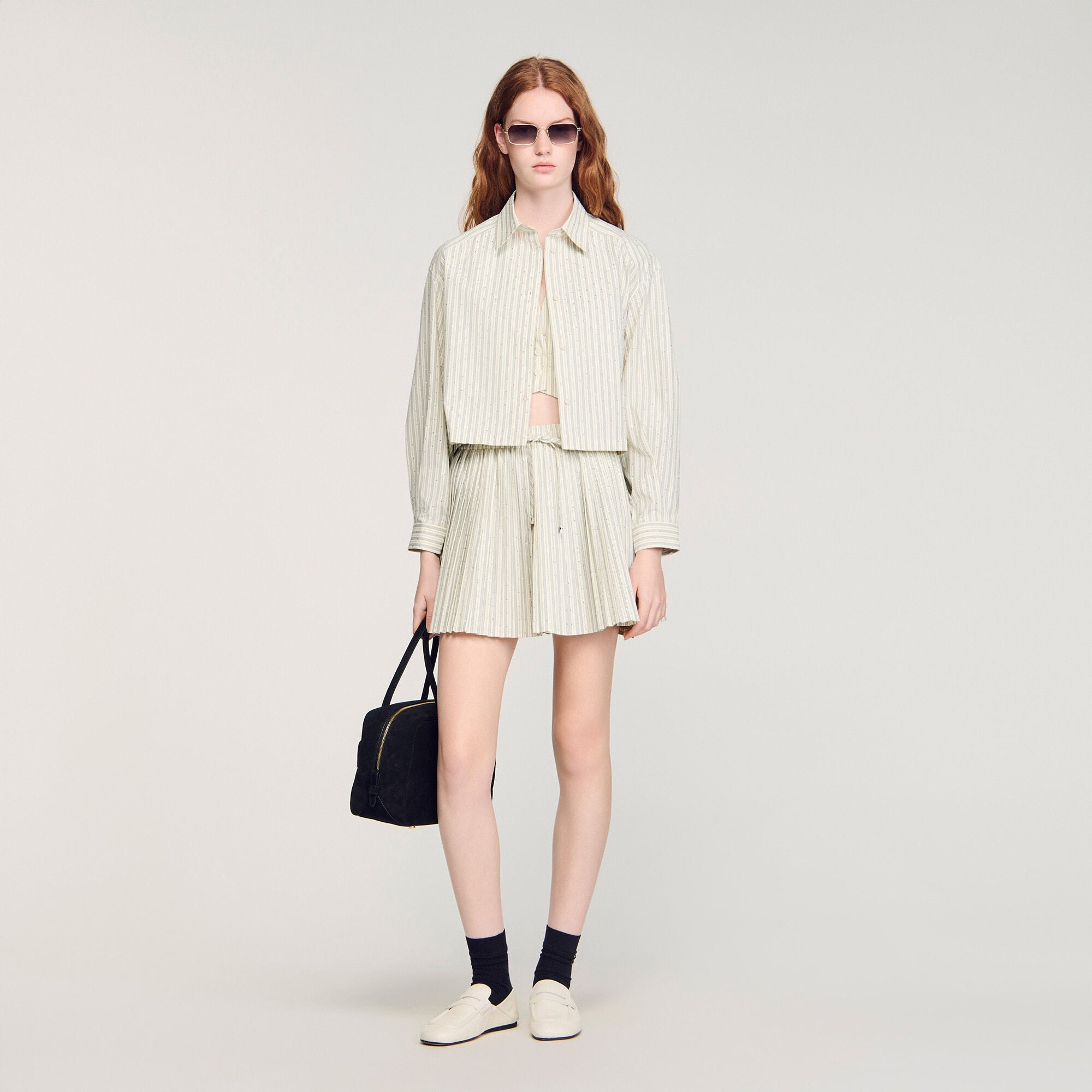 Cassiopee Striped Rhinestone Shirt Ecru