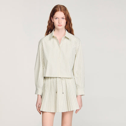 Cassiopee Striped Rhinestone Shirt Ecru