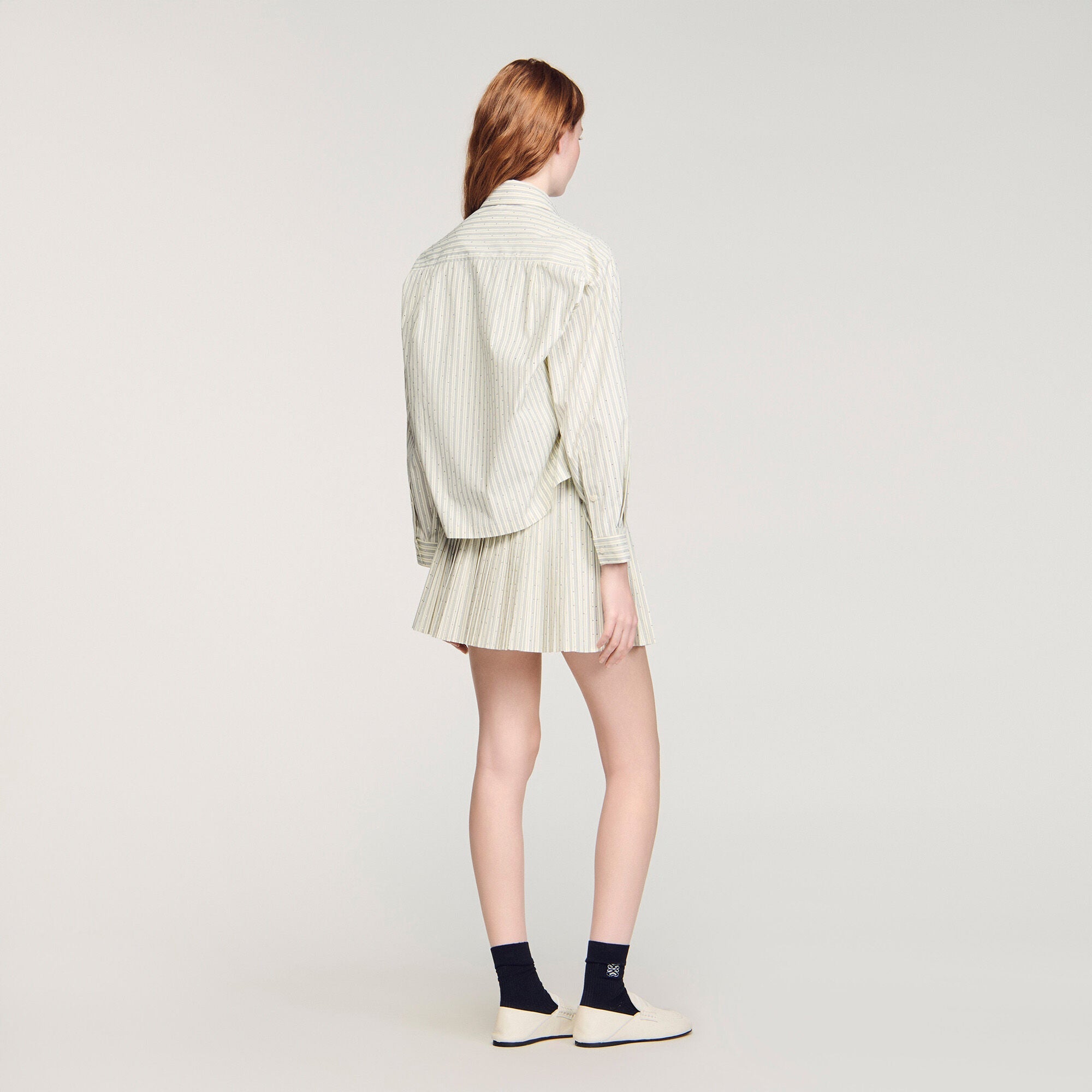 Cassiopee Striped Rhinestone Shirt Ecru