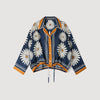 Dahlia Floral Print Silk Shirt Deep Blue / Ocher