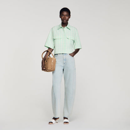 Kaia Short Checked Shirt GREEN / ECRU