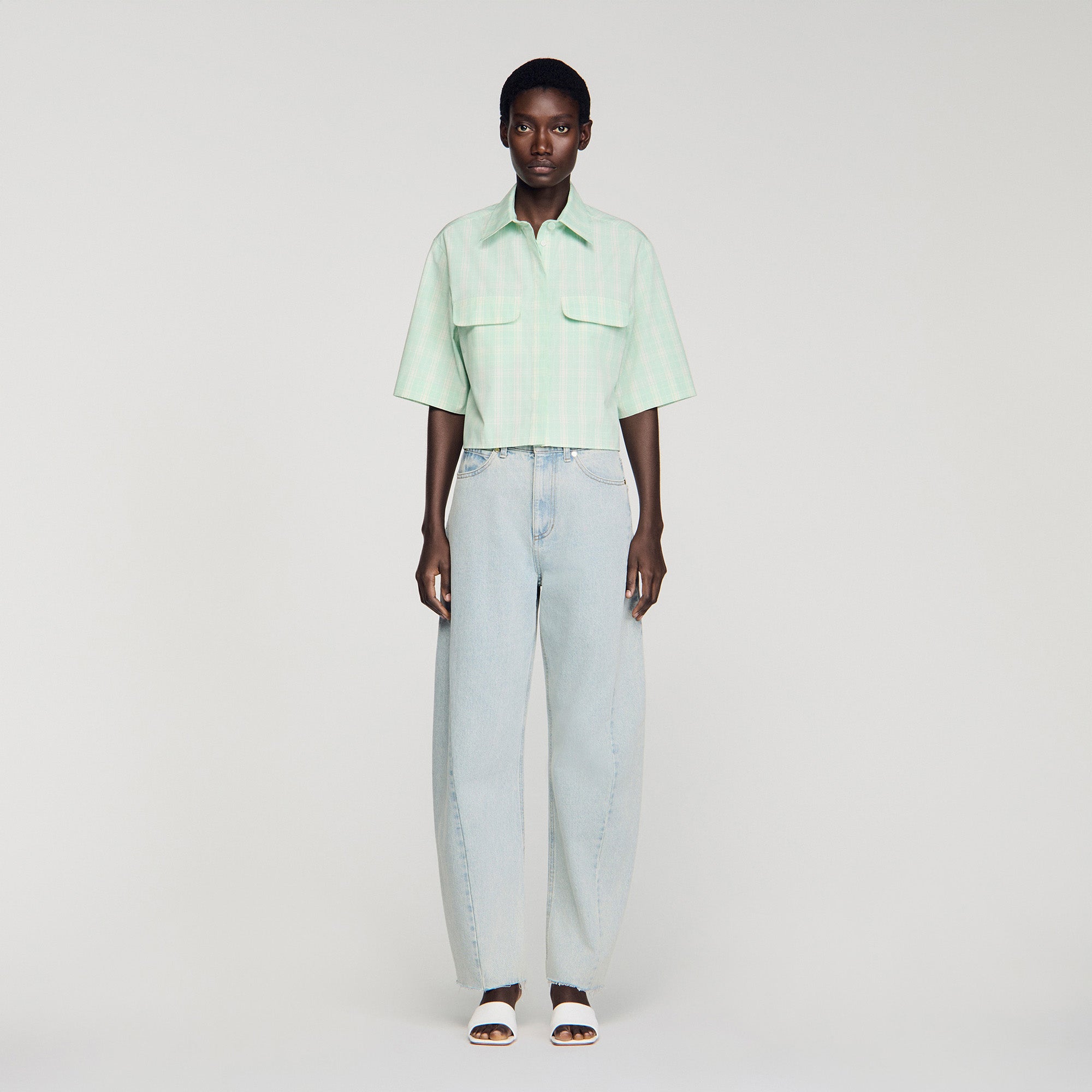 Kaia Short Checked Shirt GREEN / ECRU