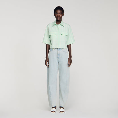 Kaia Short Checked Shirt GREEN / ECRU