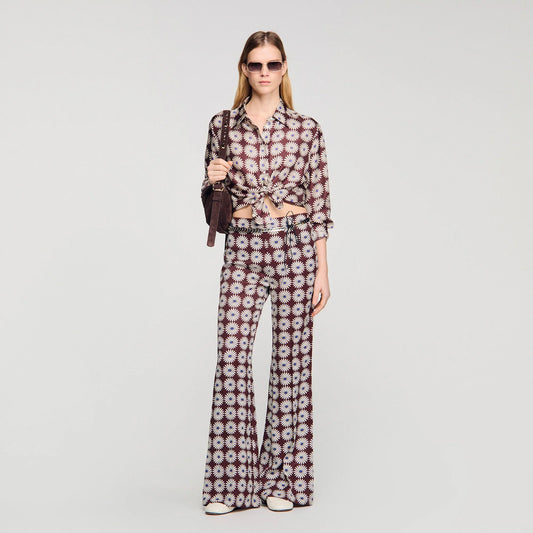 Dorina Floral Print Silk Shirt Marron / Bleu