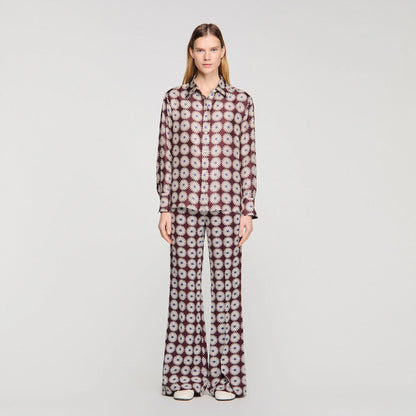Dorina Floral Print Silk Shirt Marron / Bleu