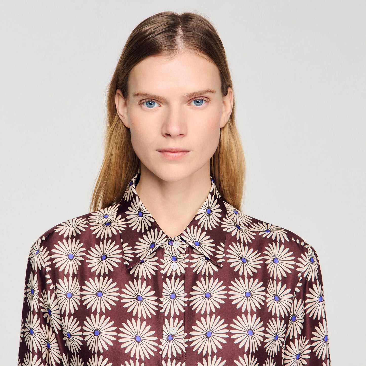 Dorina Floral Print Silk Shirt Marron / Bleu