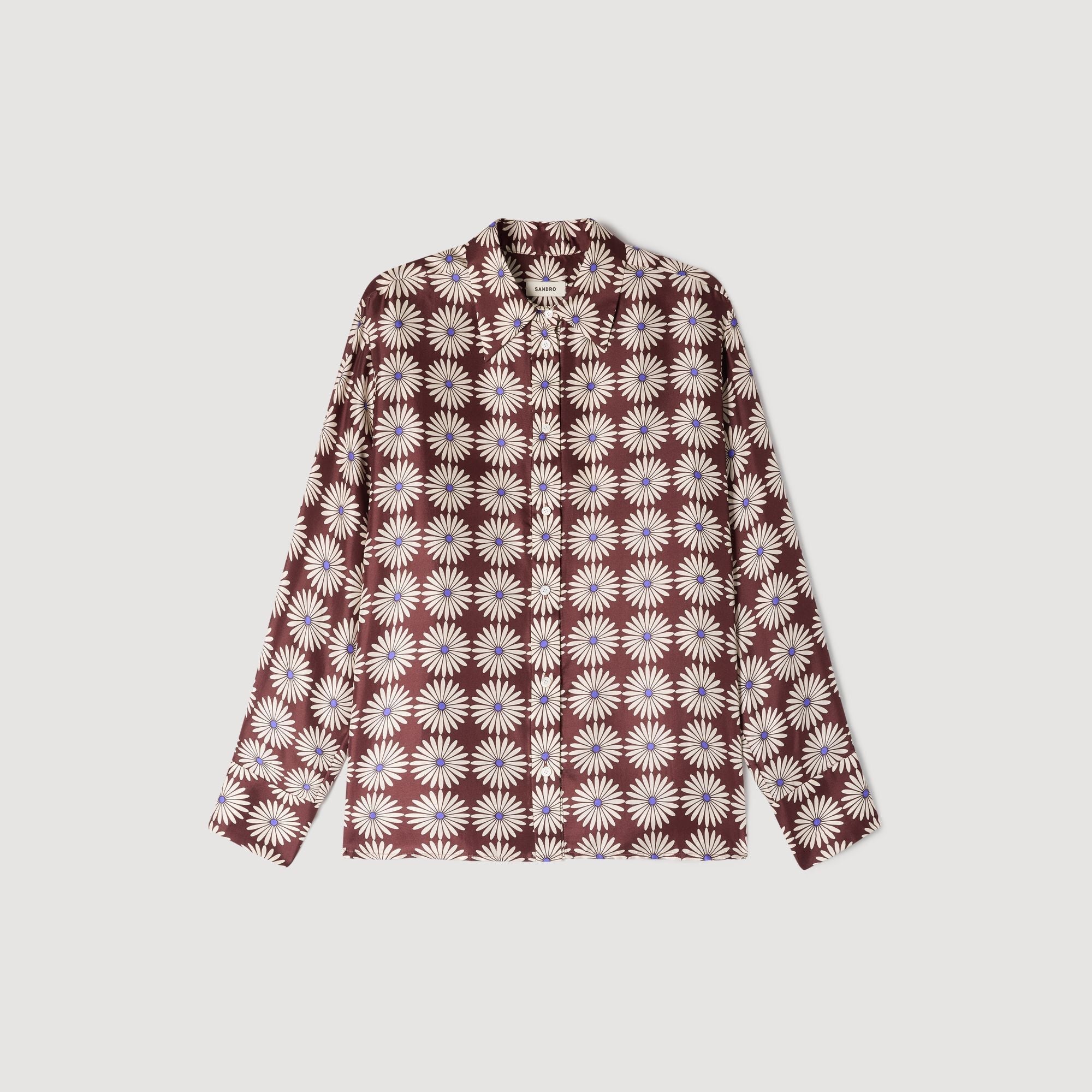 Dorina Floral Print Silk Shirt Marron / Bleu