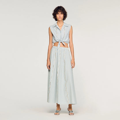 Lucio Cropped Striped Rhinestone Shirt Blue