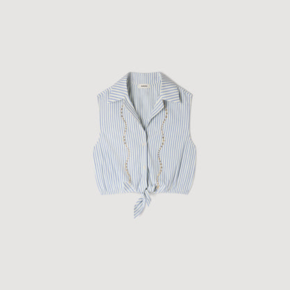 Lucio Cropped Striped Rhinestone Shirt Blue