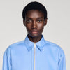 Julianna Cropped Logo Zip Cotton Shirt Blue