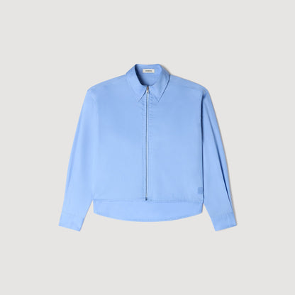Julianna Cropped Logo Zip Cotton Shirt Blue