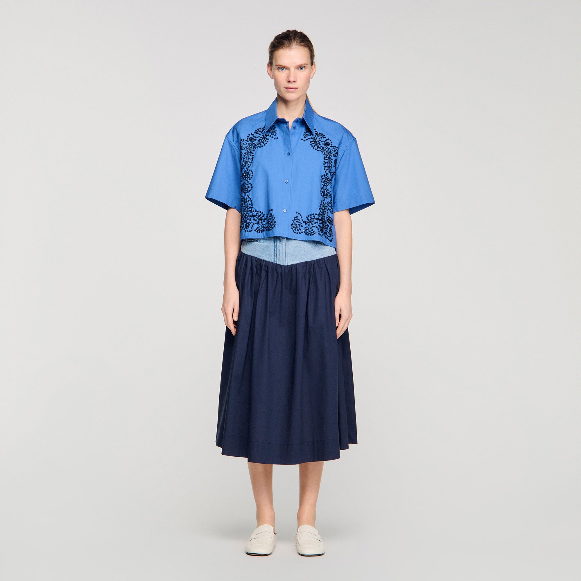Eliora Embroidered And Beaded Shirt BLUE