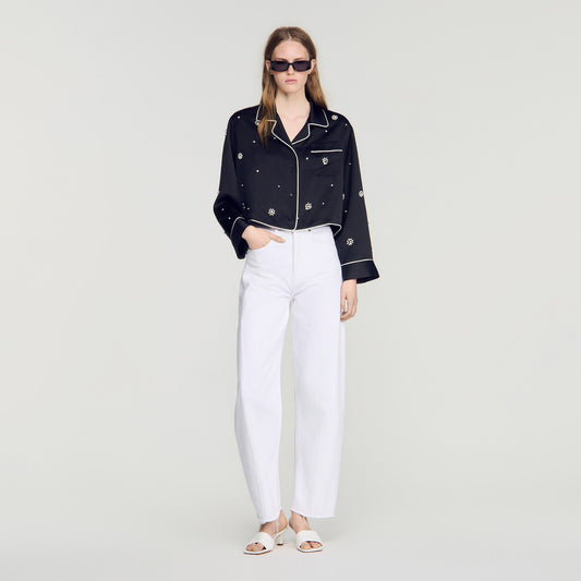 Nerissea Shirt With Beads And Rhinestones Black
