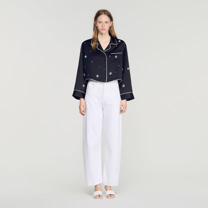 Nerissea  Shirt with beads & rhinestones  Black